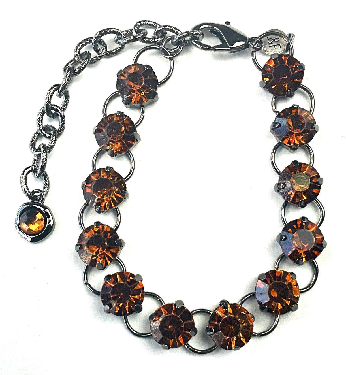 Smoked Topaz Rhinestone Link & Chain Bracelet