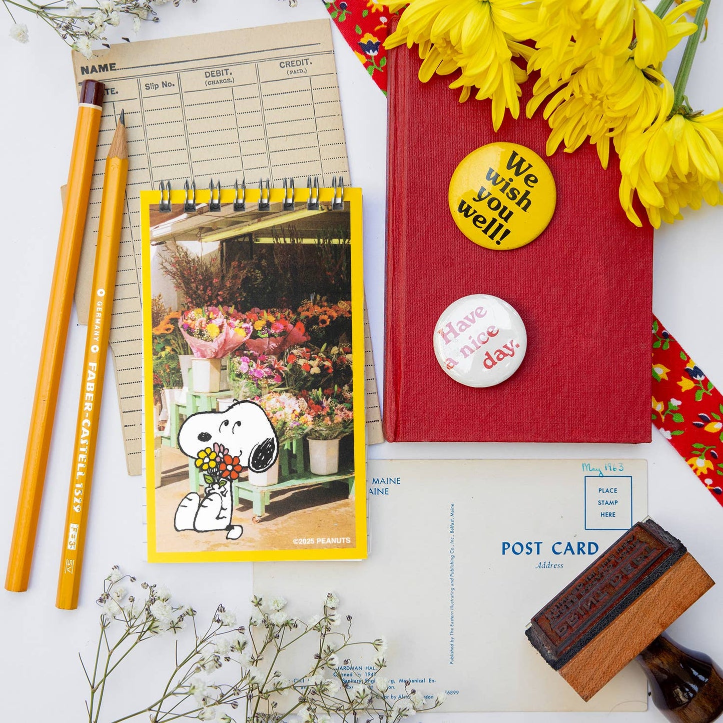 Three Potato Four - 3P4 x Peanuts® - Snoopy Flower Bouquet Mini Memo Pad