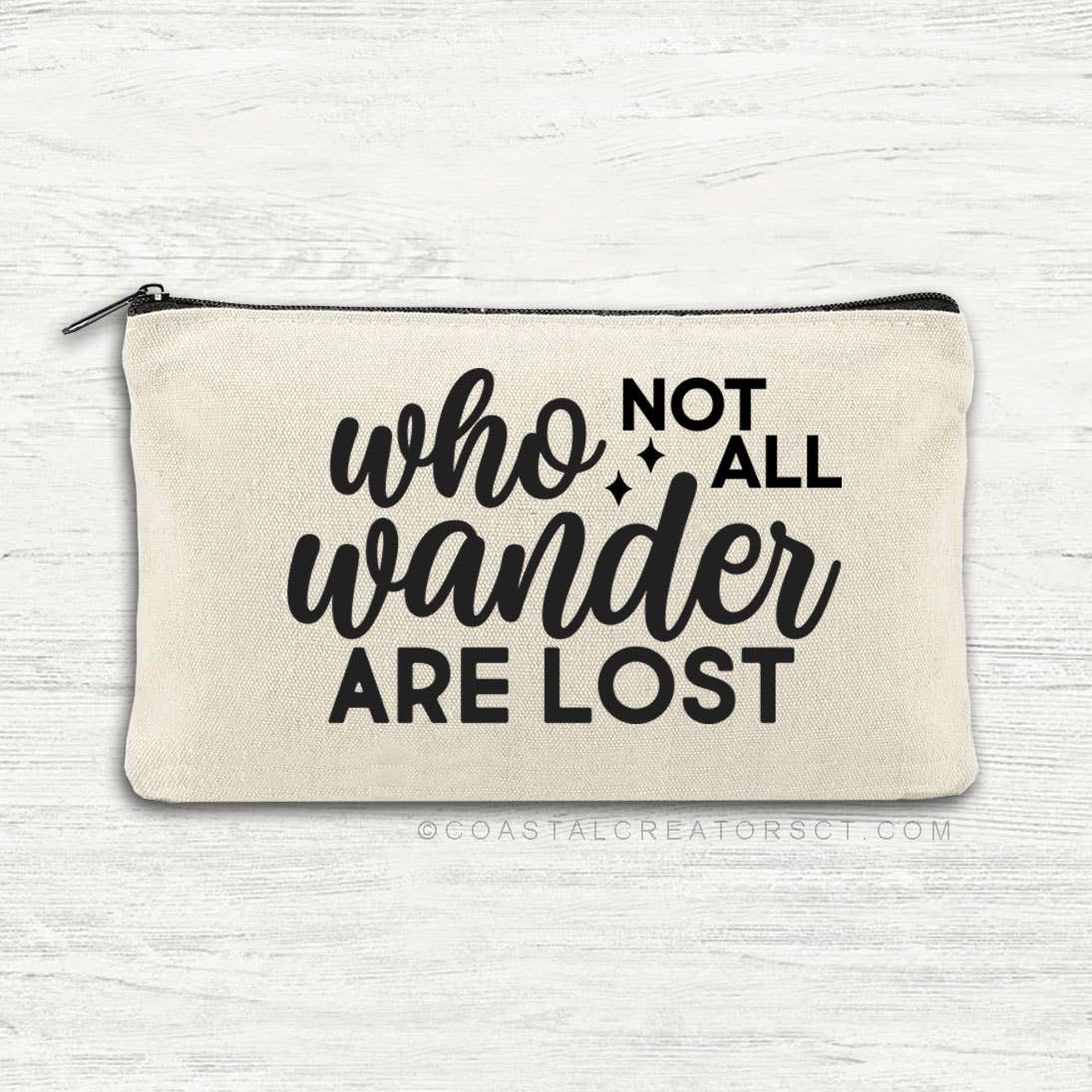 Coastal Creators of Connecticut - Not all Who Wander Are Lost Multi-Use Canvas Zipper Bag
