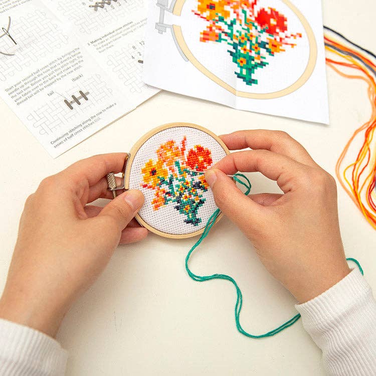 Kikkerland Design Inc Mini Cross Stitch Embroidery Flowers