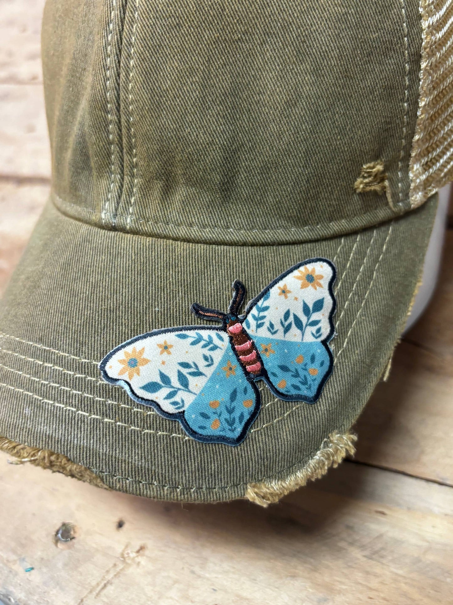 The Goat Stock - Butterfly Patch Distressed Snapback Mesh Cap