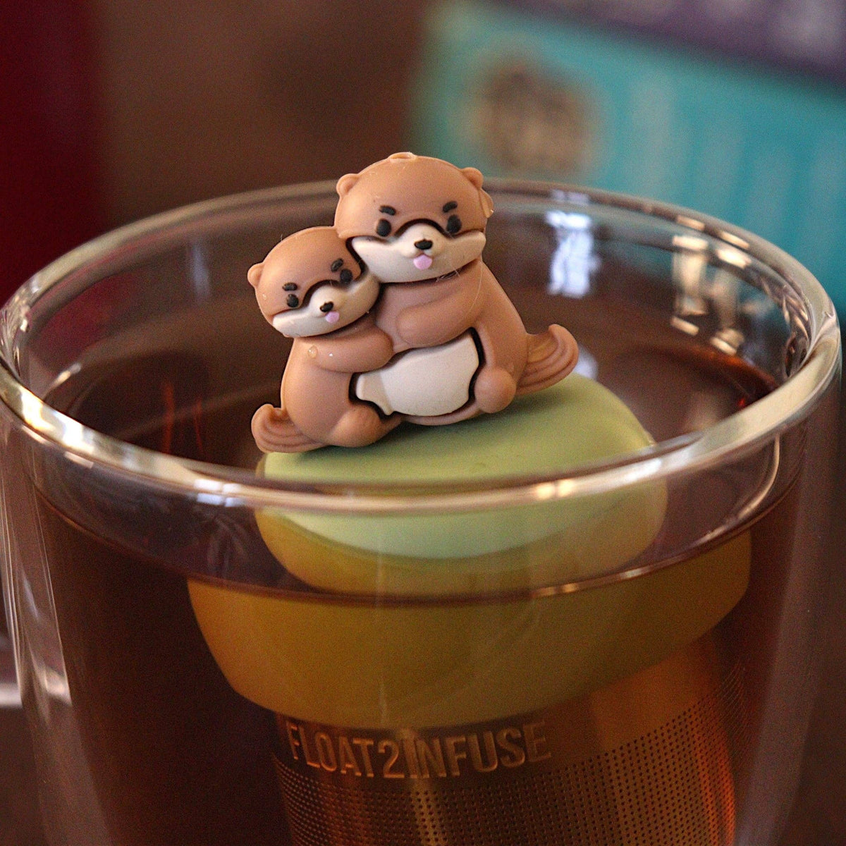 Float2infuse Tea Infuser - Mom & Baby Otter | Floating Tea Infuser | Green Base | Brown
