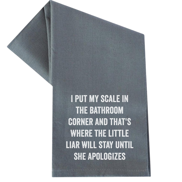 dkhandmade - I PUT THE SCALE IN THE BATHROOM CORNER TEA TOWEL