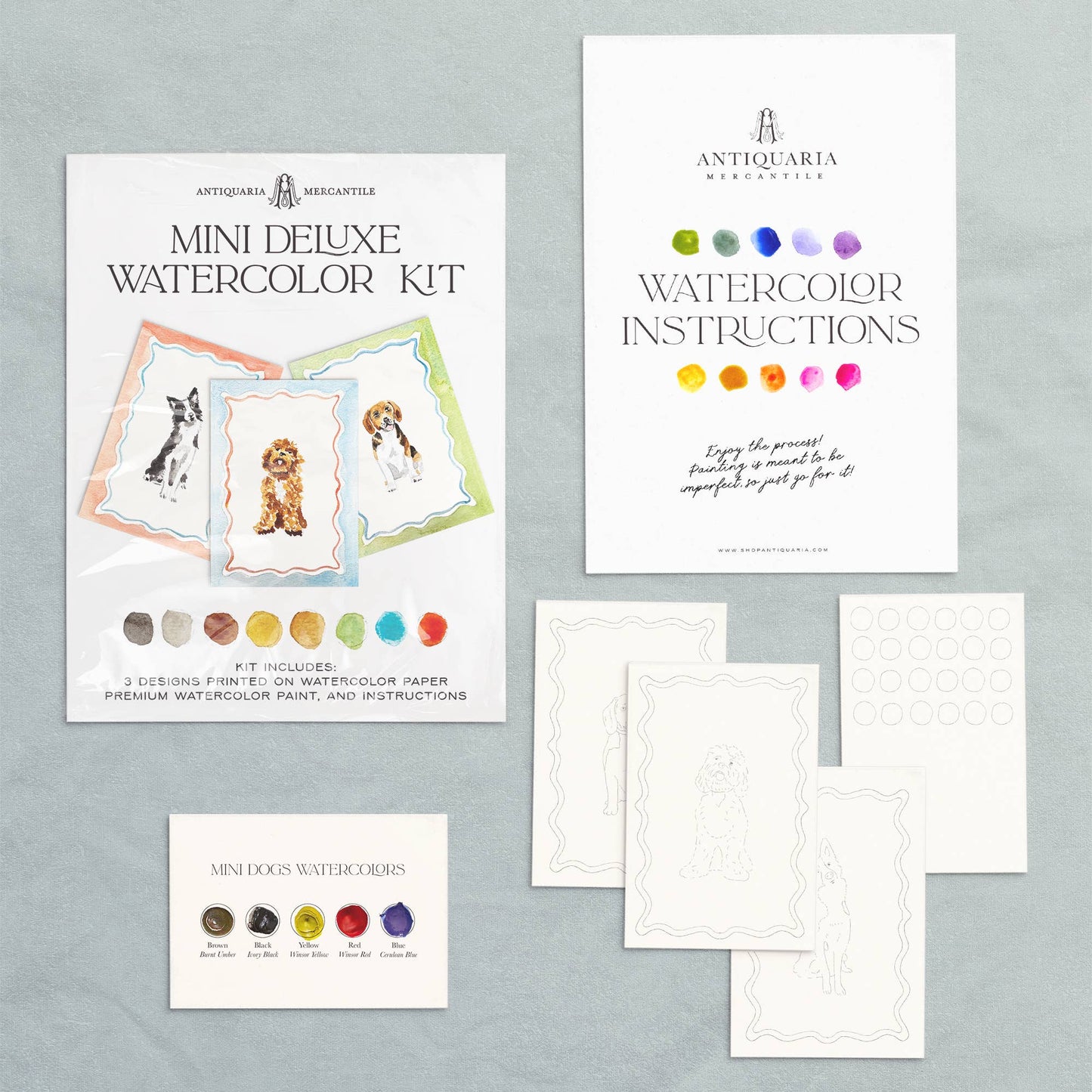 Antiquaria - Mini Watercolor Painting Kit: Dogs
