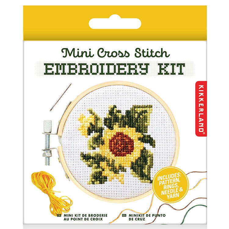 Kikkerland Design Inc - Mini Cross Stitch Embroidery Kit - Sunflower