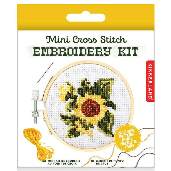 Kikkerland Design Inc - Mini Cross Stitch Embroidery Kit - Sunflower