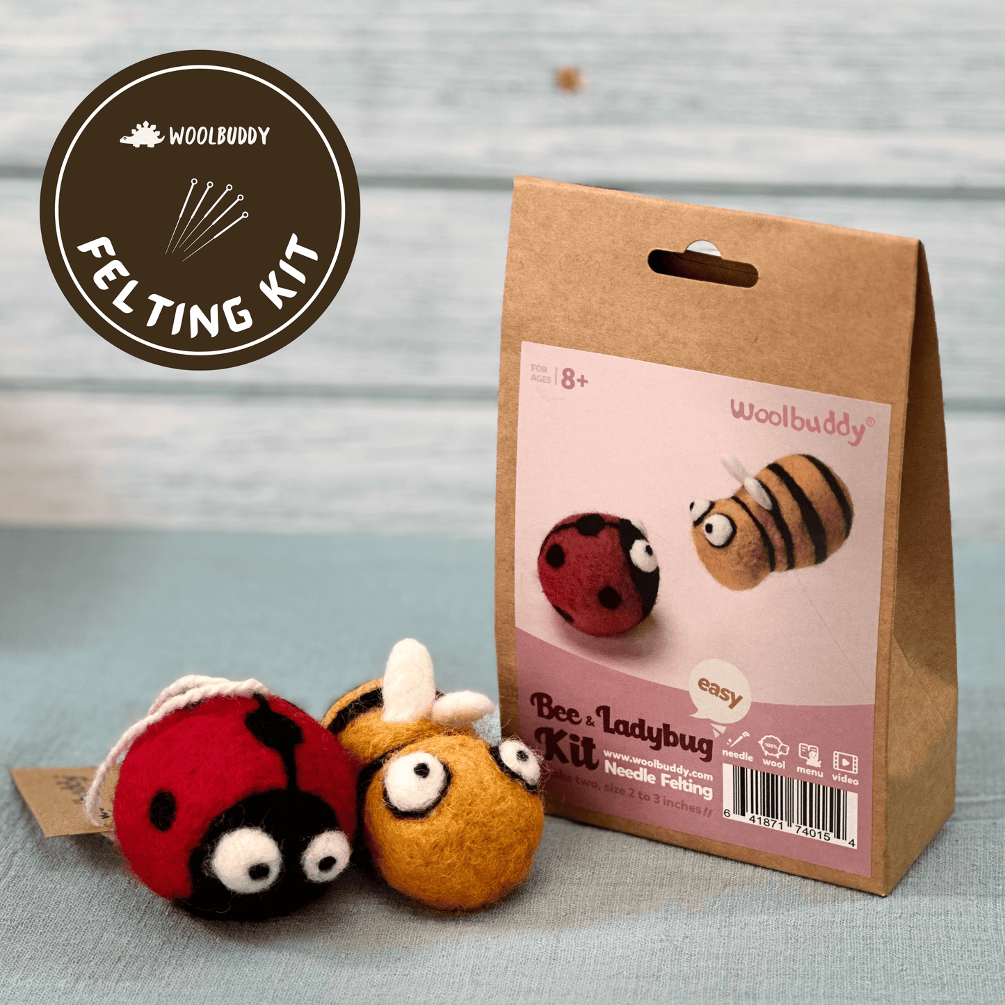 Woolbuddy - Needle Felting Kit - Bee and Ladybug