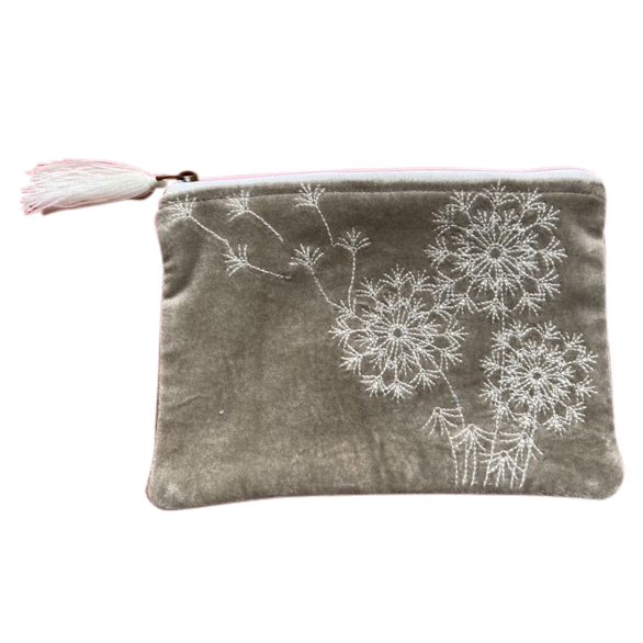Chloe & Lex - Beige Velvet Embroidered Dandelion Coin Purse for Women
