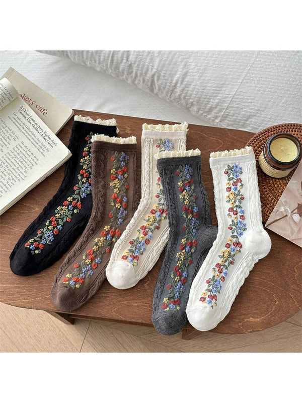 Funkyrel® Atzbranding Limited - Rufia - Lace Trim Colorful Floral Crew Socks