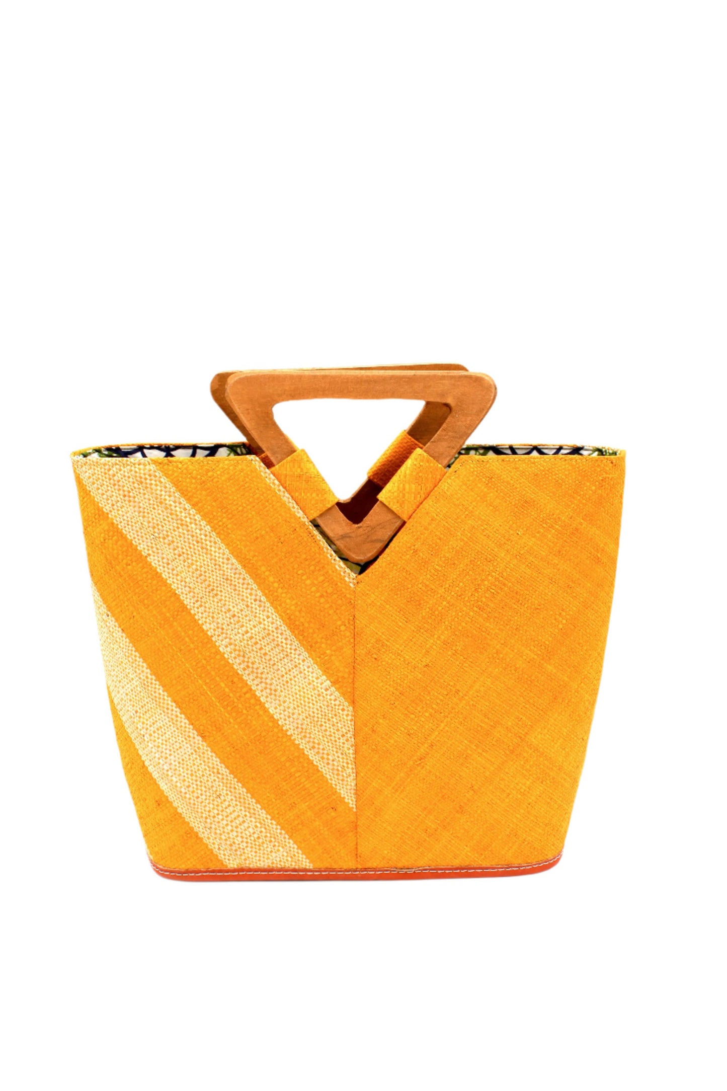 Shebobo - Zuki Two Tone Straw Bucket Handbag w/ Wood Triangle Handles