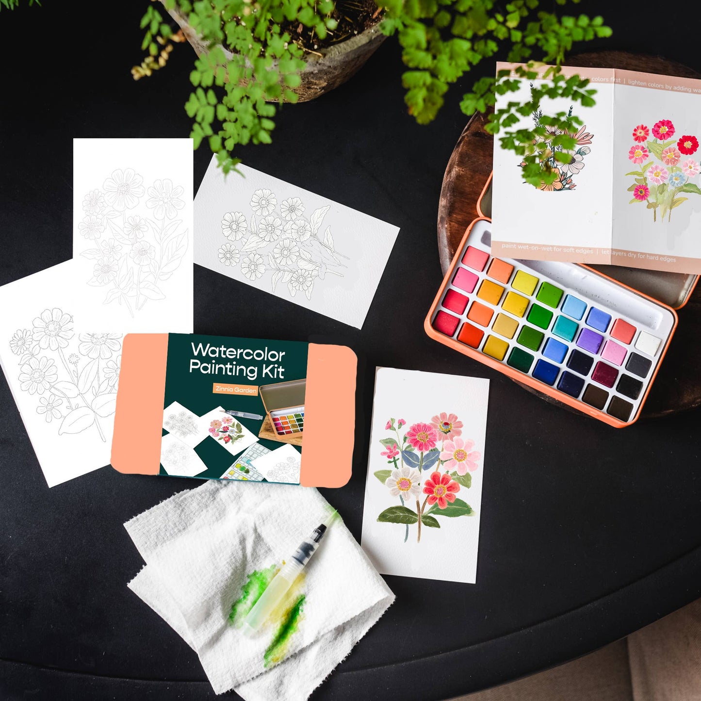 Cate Paper Co. - Zinnia Garden Watercolor Painting Kit