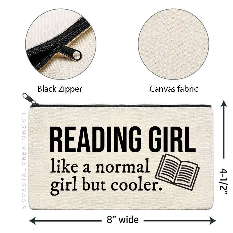 Coastal Creators of Connecticut - Reading Girl Multi-Purpose Canvas Zipper Bag