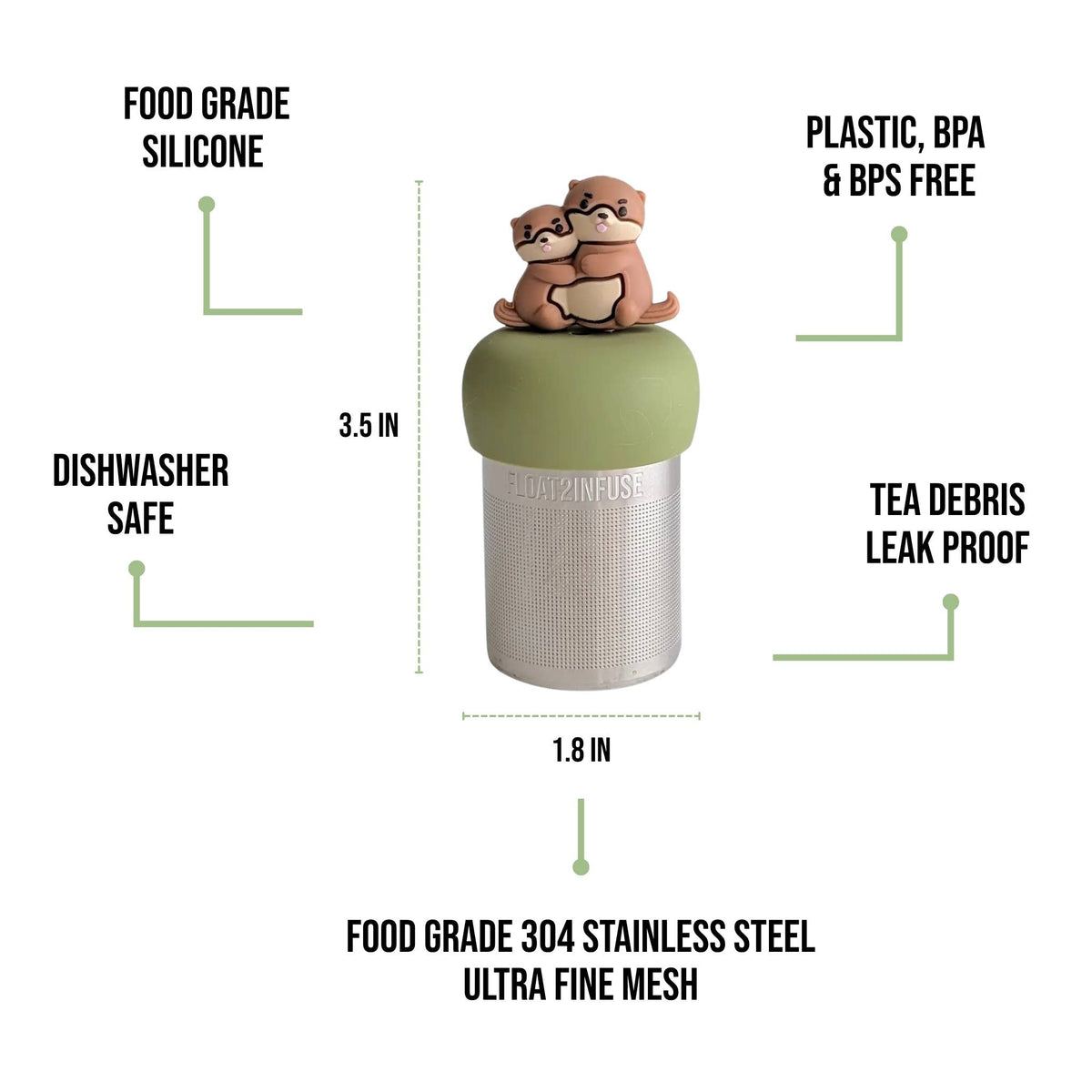 Float2infuse Tea Infuser - Mom & Baby Otter | Floating Tea Infuser | Green Base | Brown