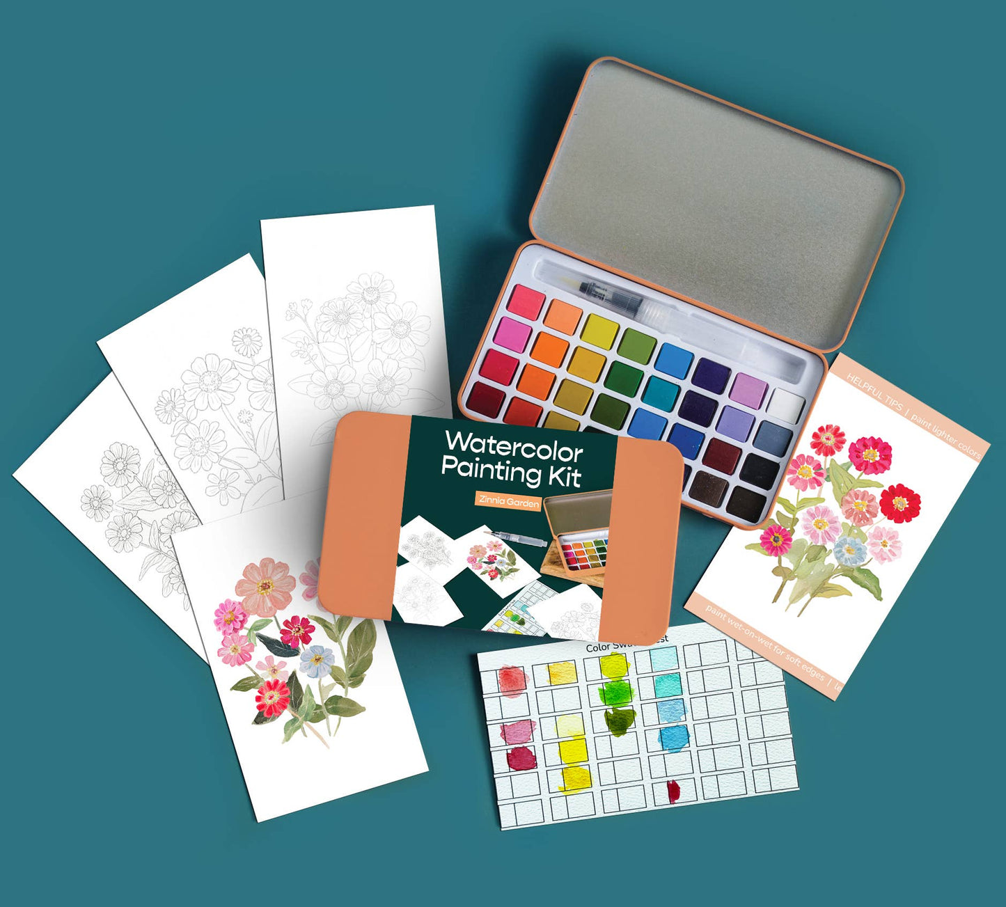Cate Paper Co. - Zinnia Garden Watercolor Painting Kit