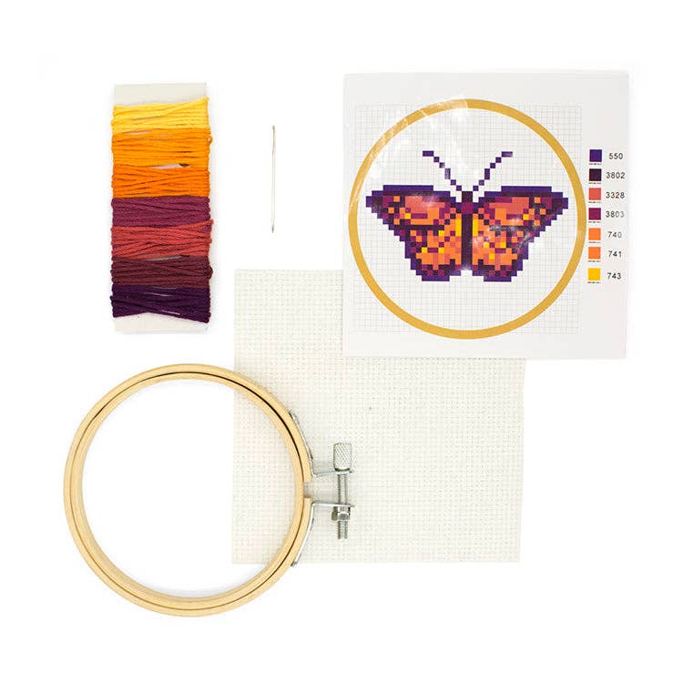 Kikkerland Design Inc - Mini Cross Stitch Embroidery Kit - Butterfly