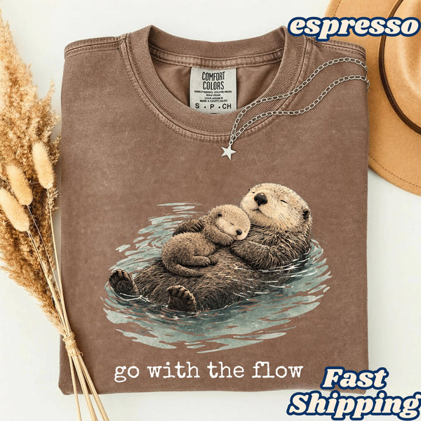 Glaime - Comfort Colors Go With The Flow Otter Shirt, Cute Sea Otter