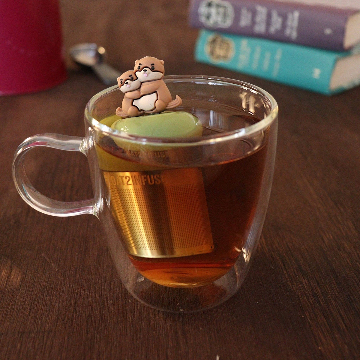 Float2infuse Tea Infuser - Mom & Baby Otter | Floating Tea Infuser | Green Base | Brown