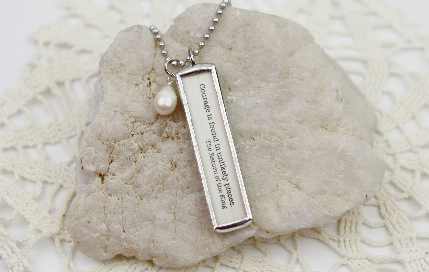 Jennifer Dahl Designs LLC - Tolkien Unlikely Courage Book Quote Charm Necklace 