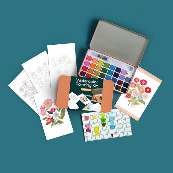 Cate Paper Co. - Zinnia Garden Watercolor Painting Kit