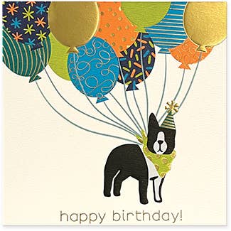Lady Jayne - Dog w/ Balloons Happy BIrthday Greeting Card