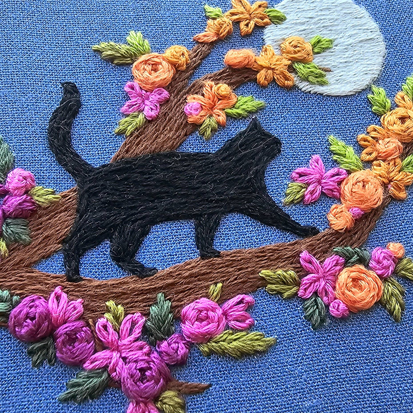 Jessica Long Embroidery - Mini Black Cat & Full Moon Embroidery Kit