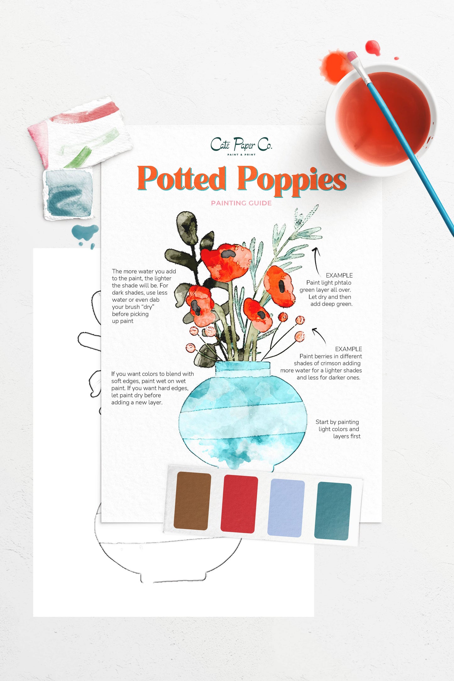 Cate Paper Co. - Potted Poppies Watercolor Painting Kit