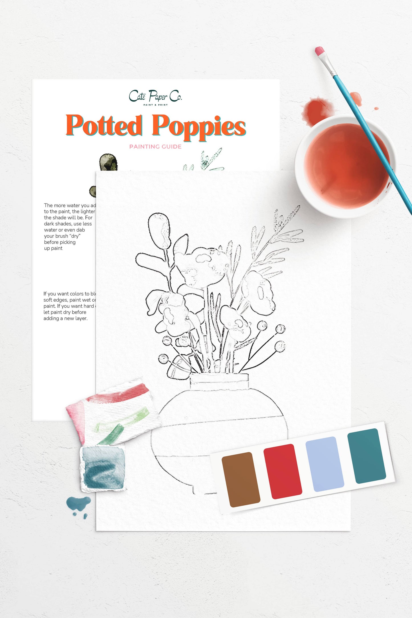 Cate Paper Co. - Potted Poppies Watercolor Painting Kit