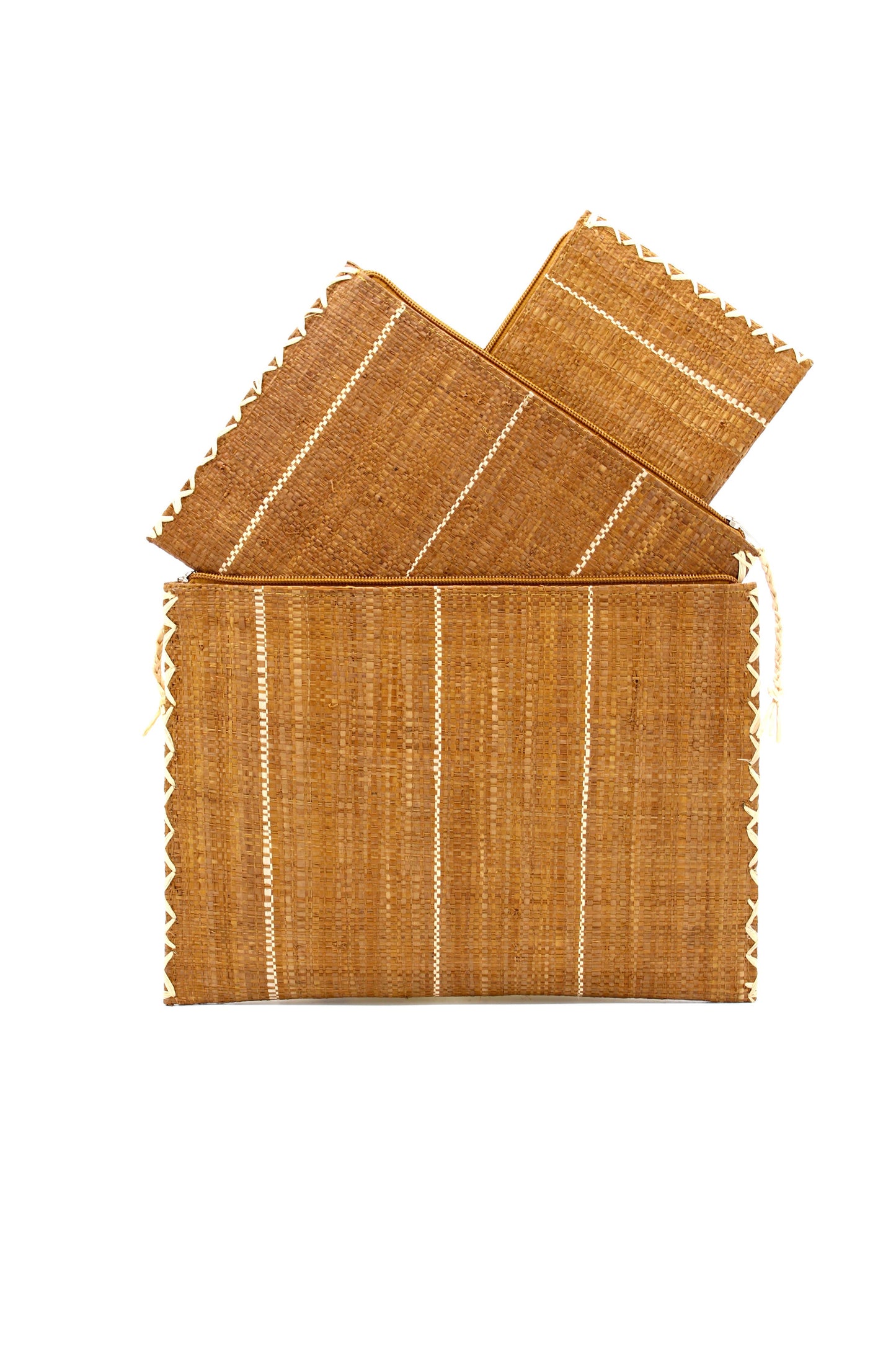 Shebobo - Amelia Set of 3 Pinstripe Nesting Straw Clutches