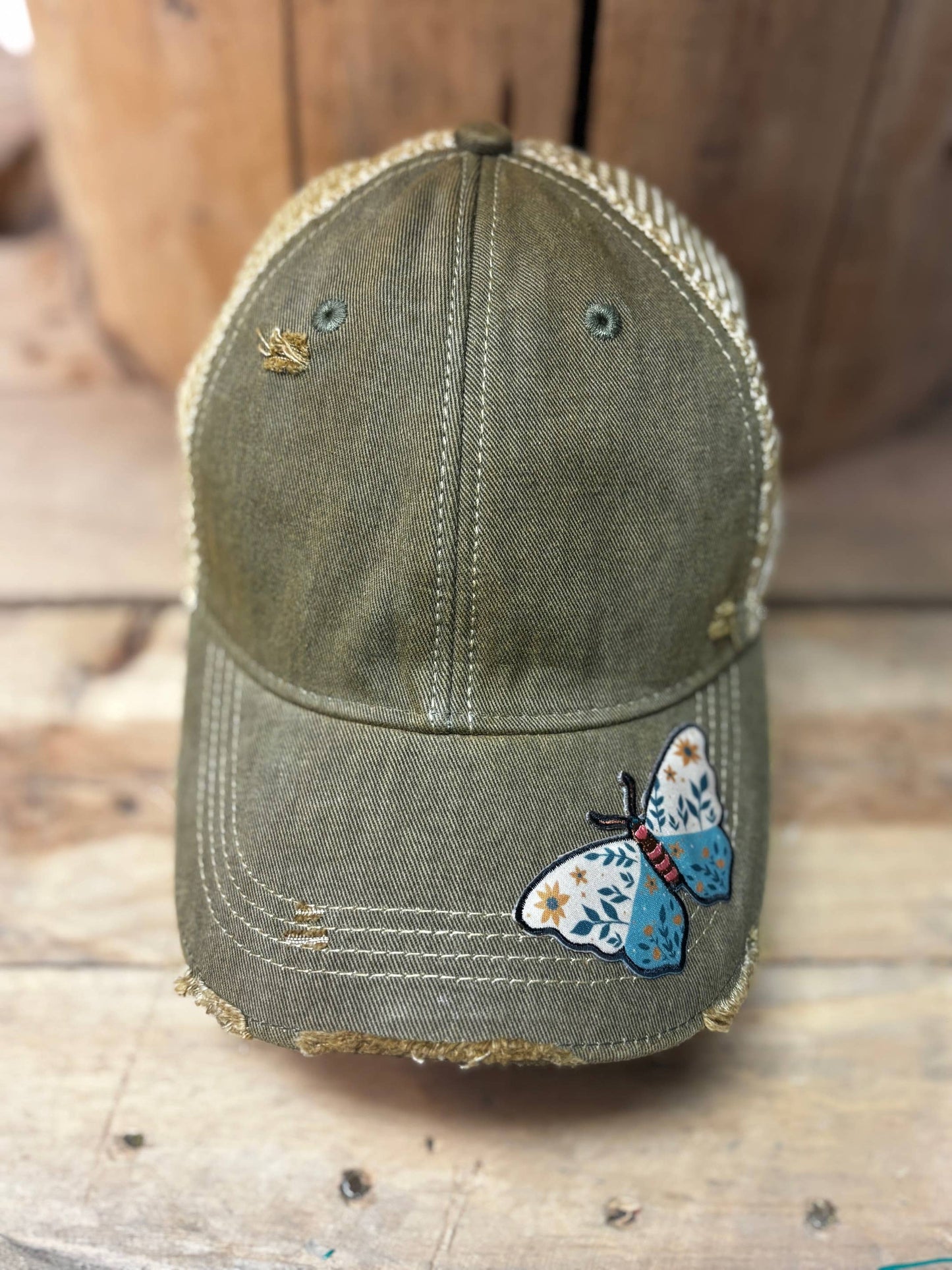 The Goat Stock - Butterfly Patch Distressed Snapback Mesh Cap