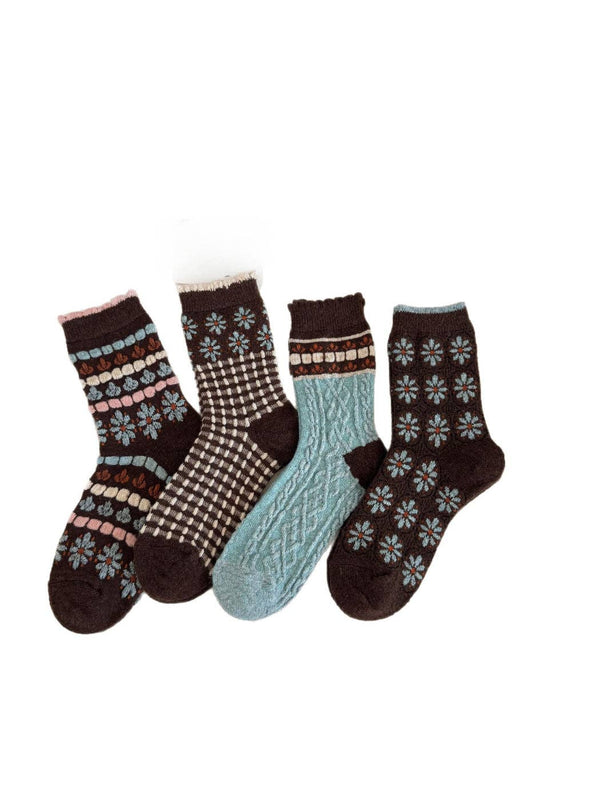 Funkyrel® Atzbranding Limited - Rufia - Floral and Geometric Knit Crew Socks