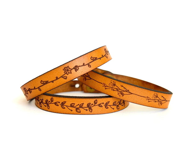 New Market Farmhouse - Thin Floral Leather Bracelet