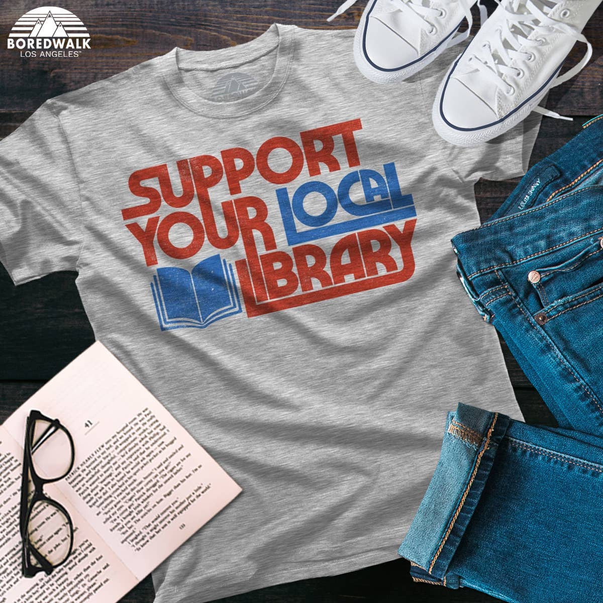 Boredwalk - Men's Support Your Local Library T-Shirt