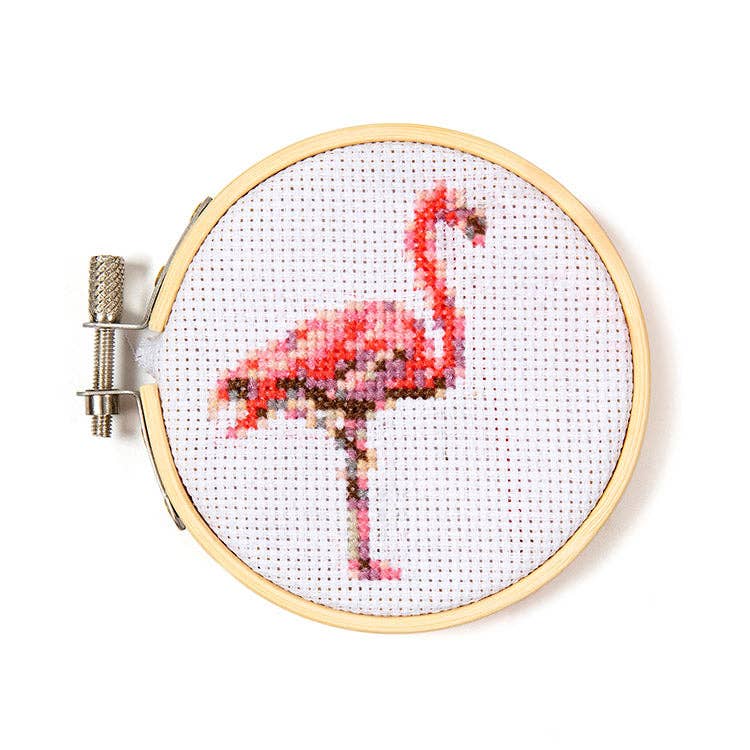 Kikkerland Design Inc - Mini Cross Stitch Embroidery Kit Flamingo