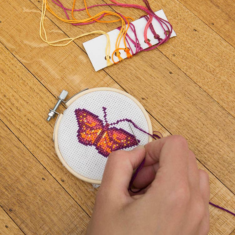 Kikkerland Design Inc - Mini Cross Stitch Embroidery Kit - Butterfly