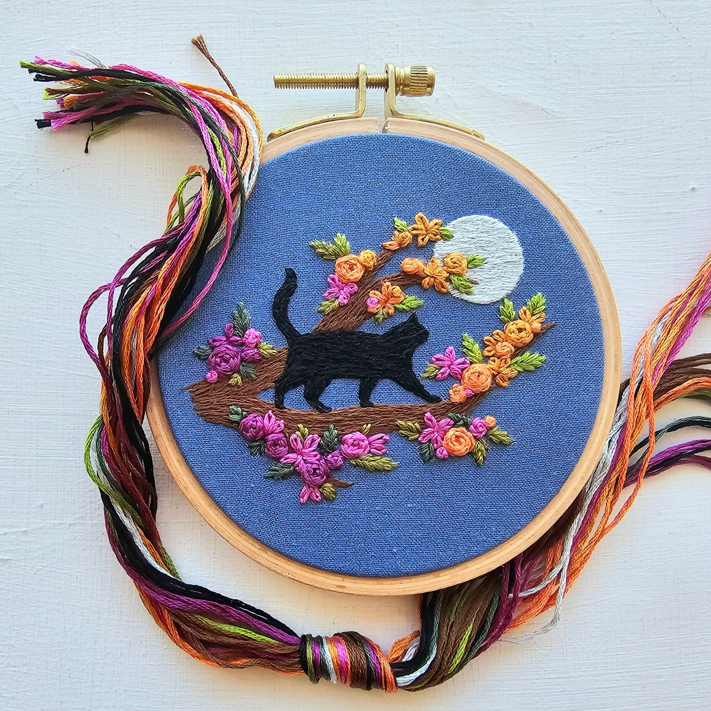 Jessica Long Embroidery - Mini Black Cat & Full Moon Embroidery Kit