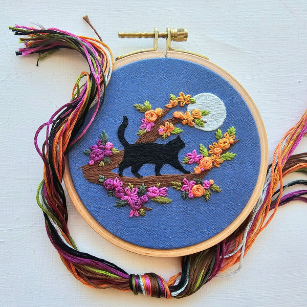 Jessica Long Embroidery - Mini Black Cat & Full Moon Embroidery Kit