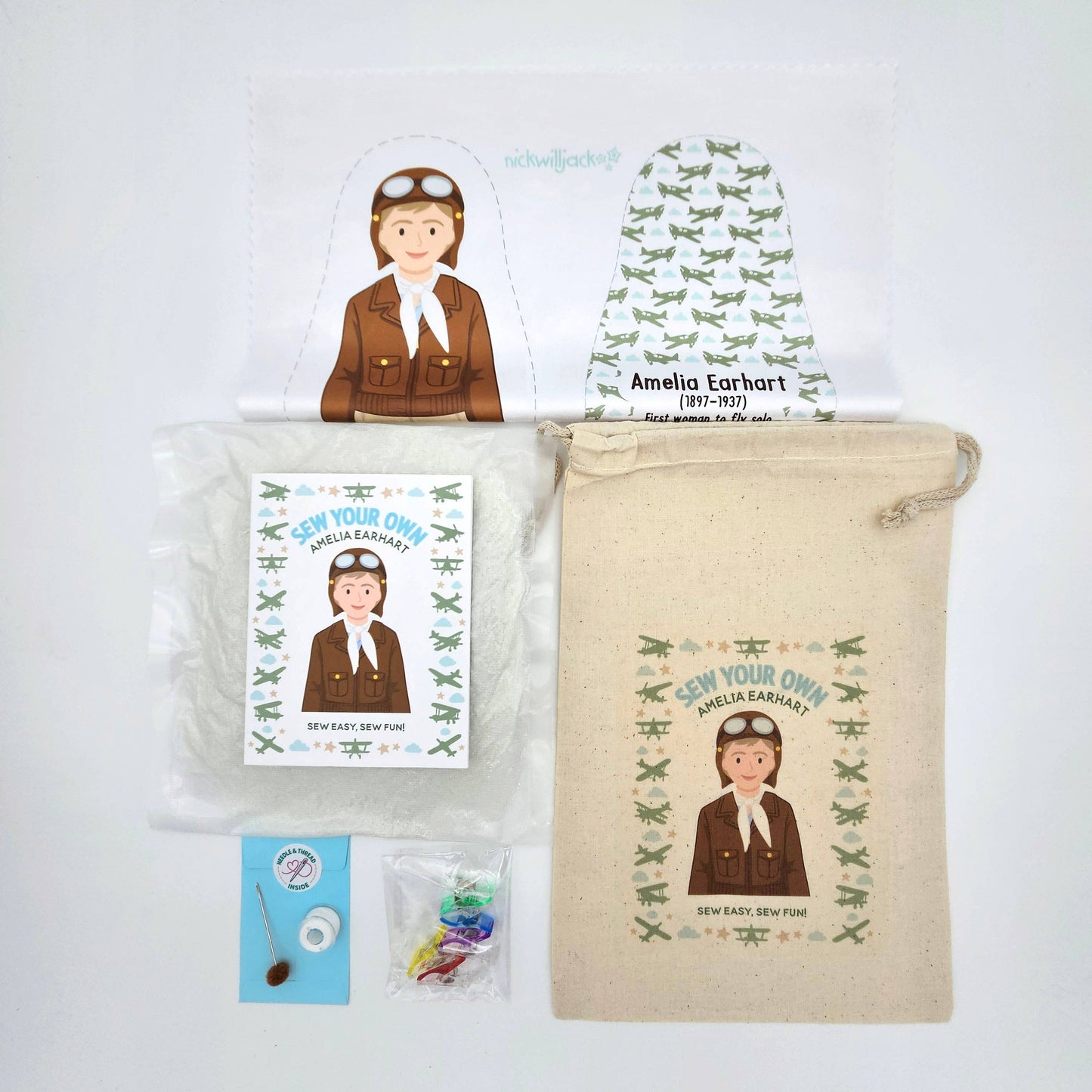 Nickwilljack - Sew Your Own Amelia Earhart Doll Kit