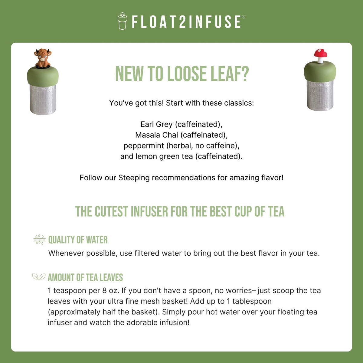Float2infuse Tea Infuser - Mom & Baby Otter | Floating Tea Infuser | Green Base | Brown