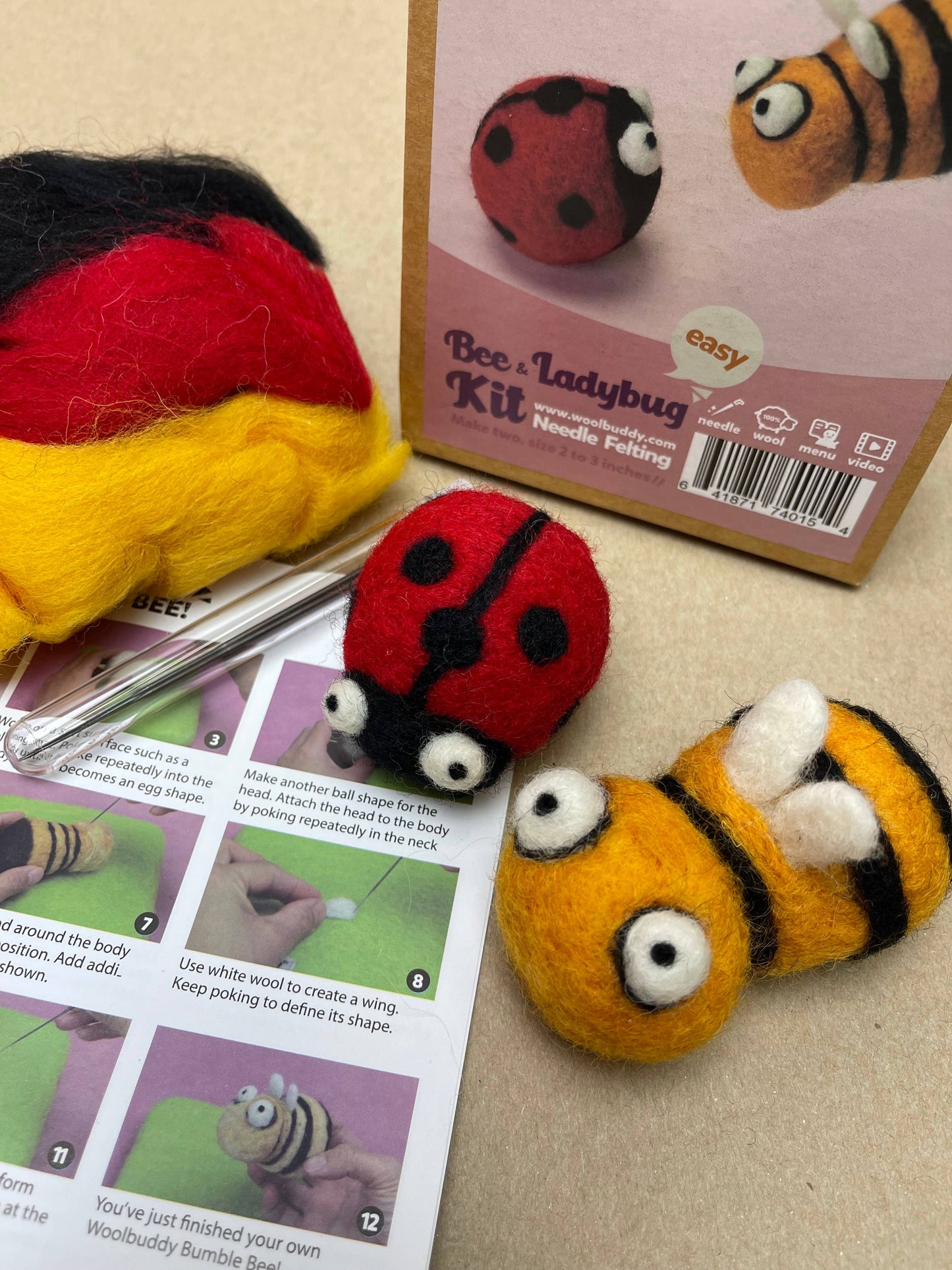 Woolbuddy - Needle Felting Kit - Bee and Ladybug